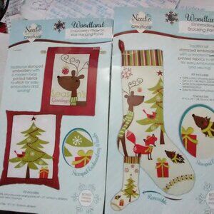 Stamped Woodland Stocking + Pillow or Wall Art Needle Creations- Buy3 get1 FREE